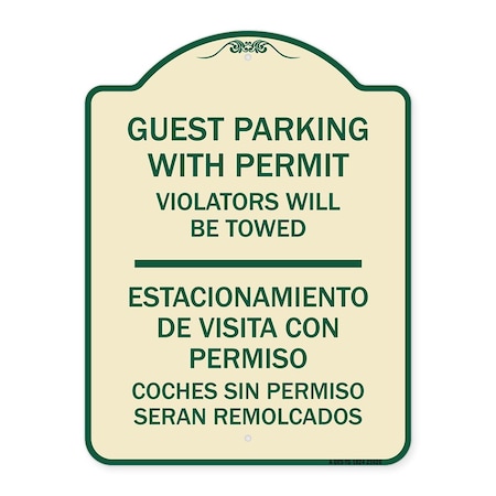 Signmission Guest Parking with Permit Violators Will Be Towed Estacionamento De Visita Con Permis, TG-1824-23926 A-DES-TG-1824-23926
